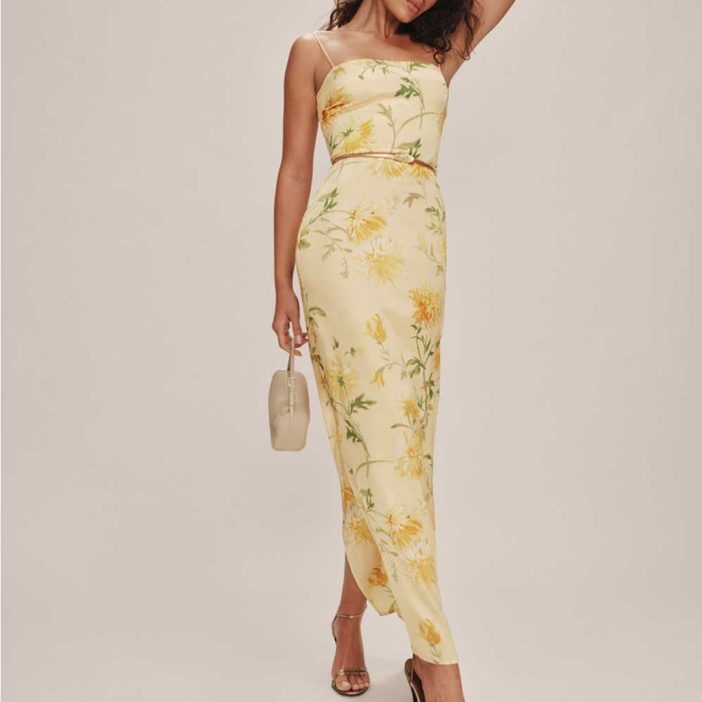 Reformation Frankie Silk Dress Yellow - Size 0